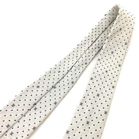 AUTH CELINE Macadam Triomphe Dots 100% Silk Tie White - Picture 4 of 7